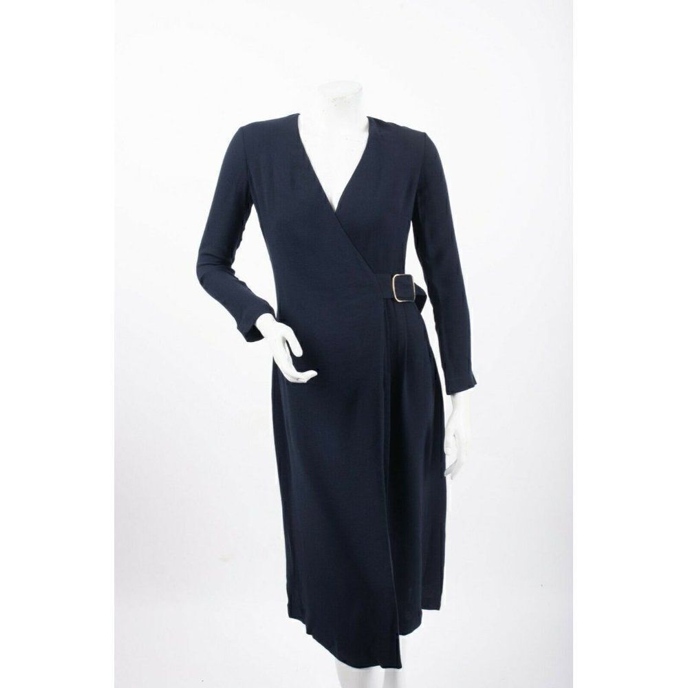 Massimo Dutti Navy Wrap Midi Dress